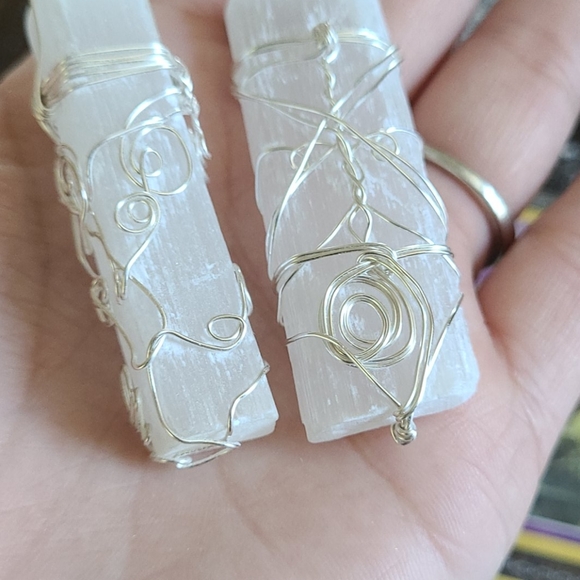 Wire Wrapped White Selenite Crystal Necklace - Picture 5 of 5